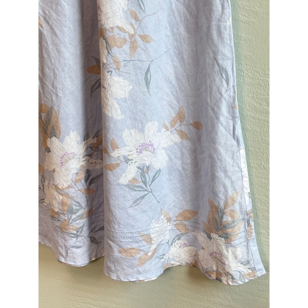 Monsoon Floral Linen Midi Dress Light Blue Womens Size 6 V-Neck Sleeveless Boho - Picture 4 of 9